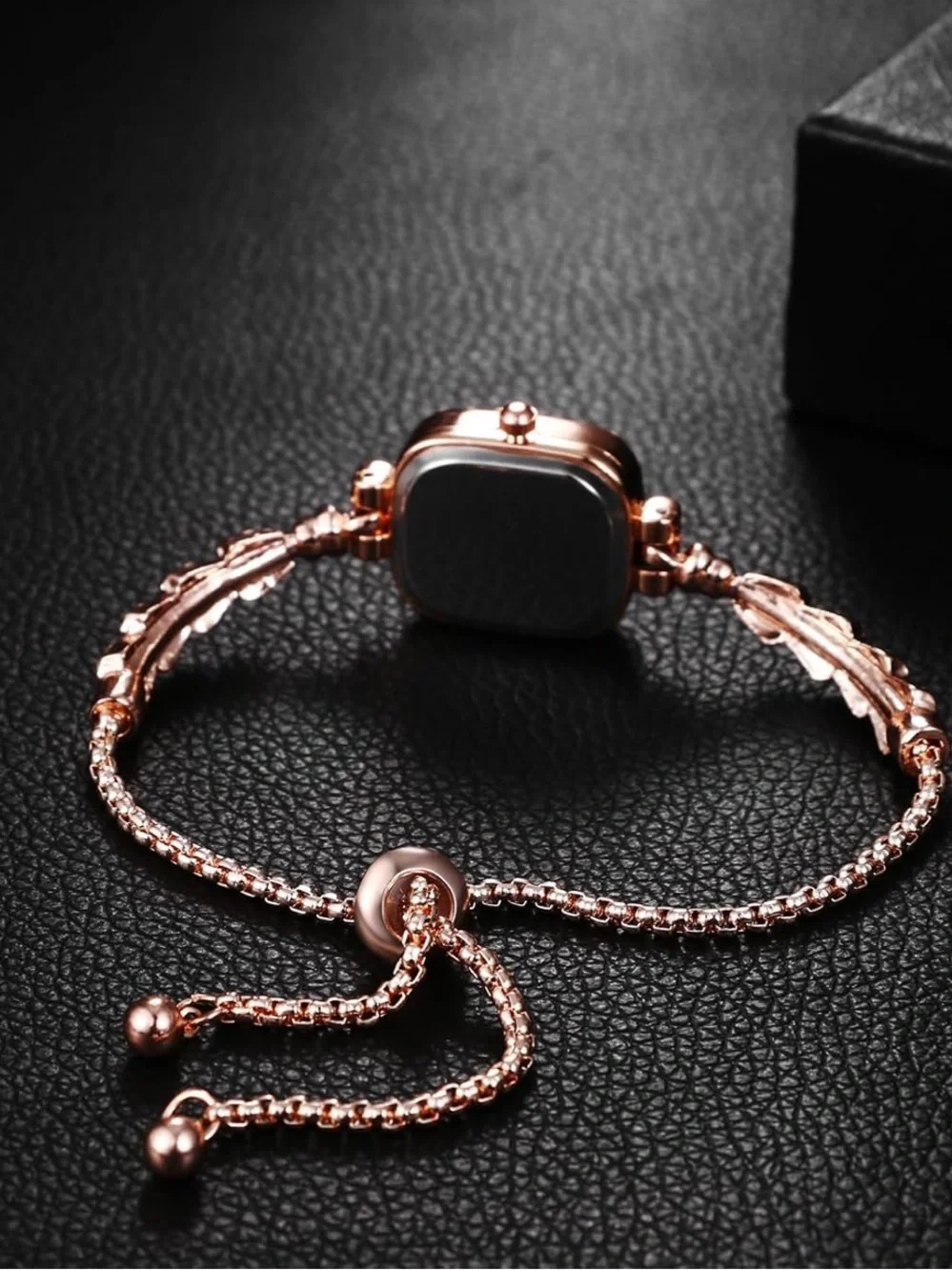 Anthropologie Rose Gold-Tone Crystal Bracelet Watch with Green Dial
